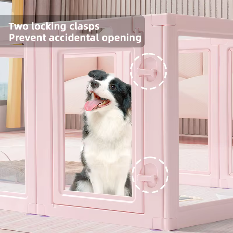 Pink Clear Acrylic Pet Pen Playpen Easy-to-Assemble Pet Dog Crate Kennel Cage for Puppy Cat Rabbit for Small Dogs Indoor Use